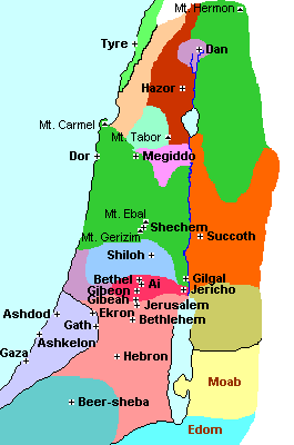 Division of the Promised Land to the 12 Tribes of Israel Map