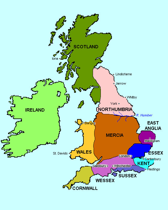 Saxon England map - Geography pages for Dr. Rollinson's Courses and 